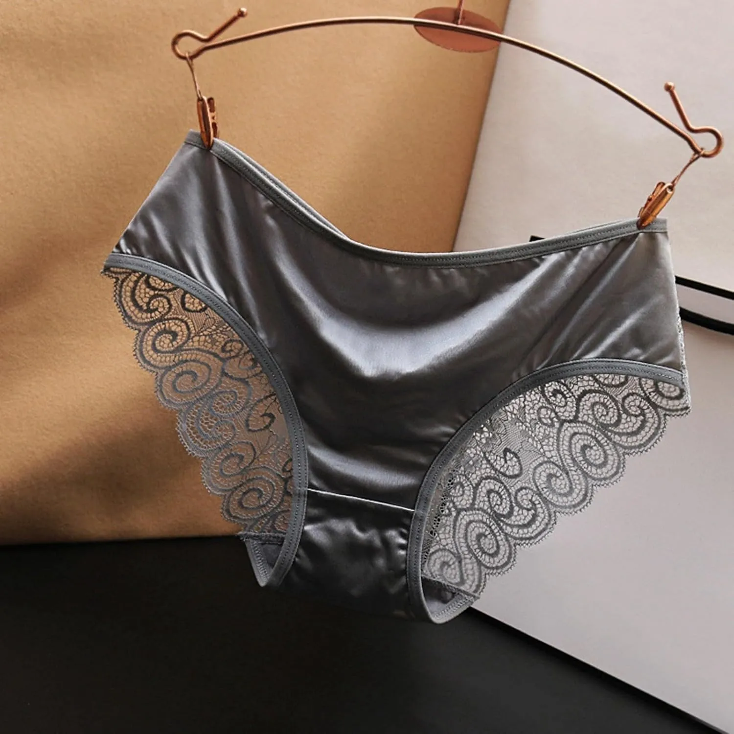 Seamless Satin Underwear for Women Mesh Lace Low Rise No Show Panties Ladies Bikini Hipster Cheeky Briefs 3 Pack