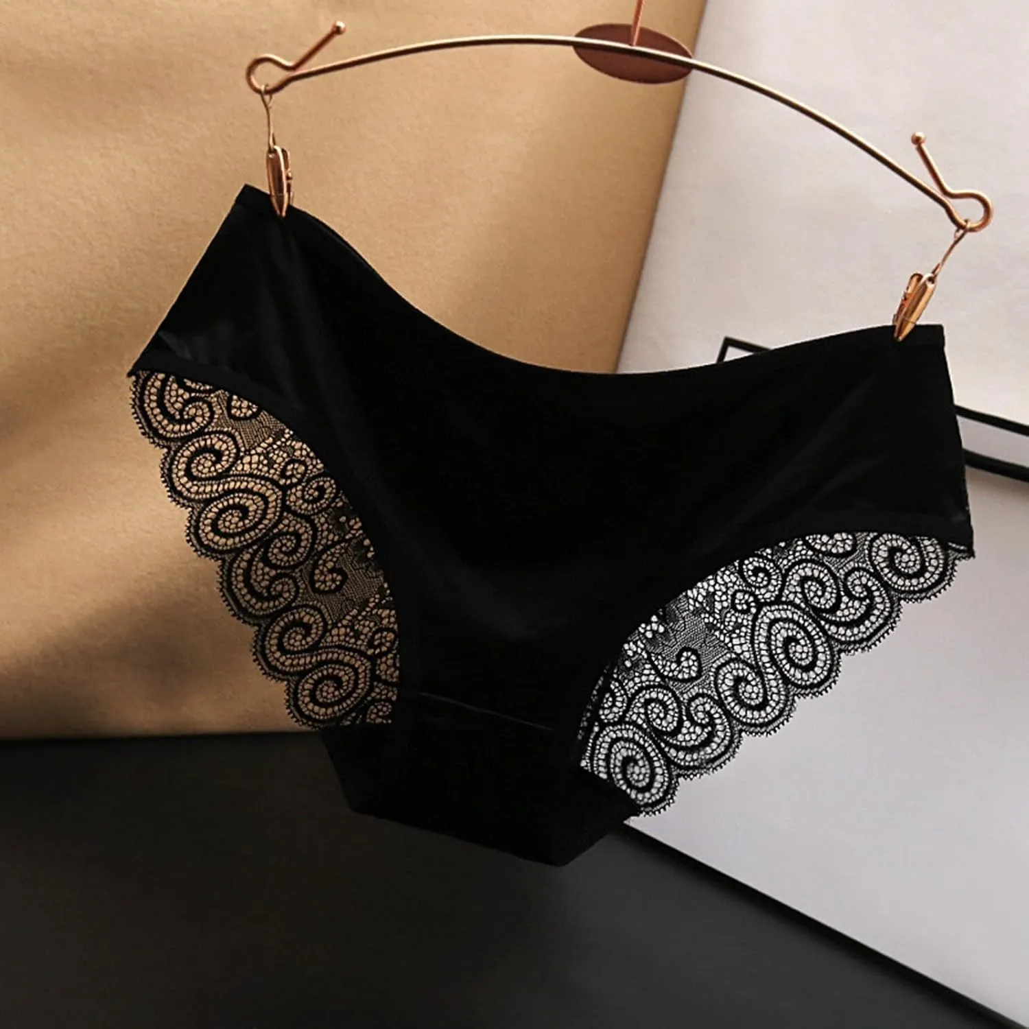 Seamless Satin Underwear for Women Mesh Lace Low Rise No Show Panties Ladies Bikini Hipster Cheeky Briefs 3 Pack