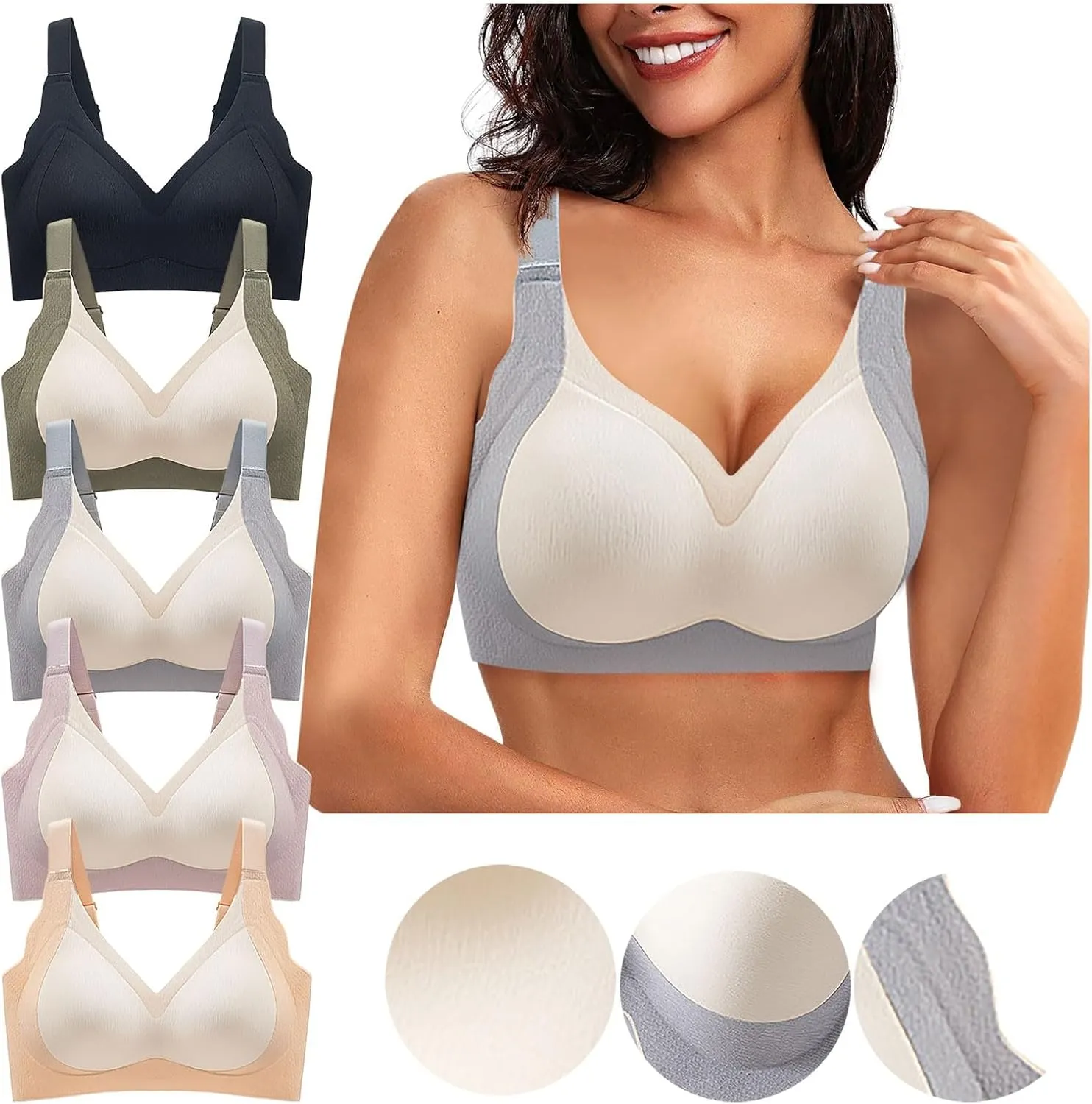 Seamless Sports Bras for Women Back Smoothing Wireless Bras Full Coverage Push Up Bras Comfort Everyday Bras