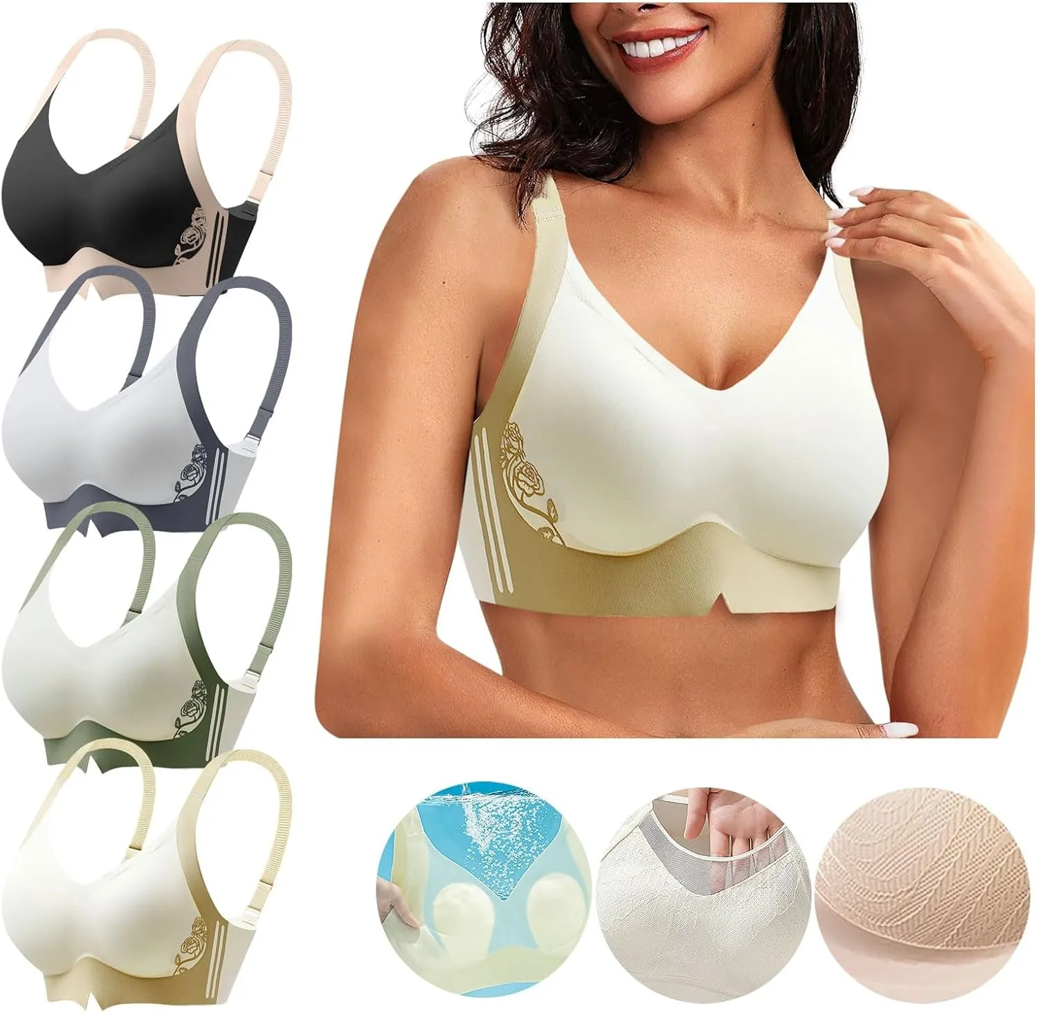Seamless Sports Bras for Women Back Smoothing Wireless Bras Full Coverage Push Up Bras Comfort Everyday Bras