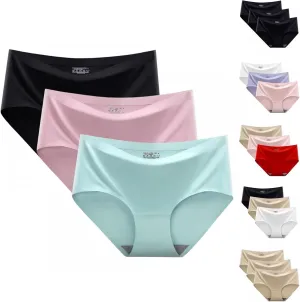 Seamless Underwear for Women No Show Mid Waisted Breathable Ladies Briefs Comfortable Undies Hipster Panties 3-Pack