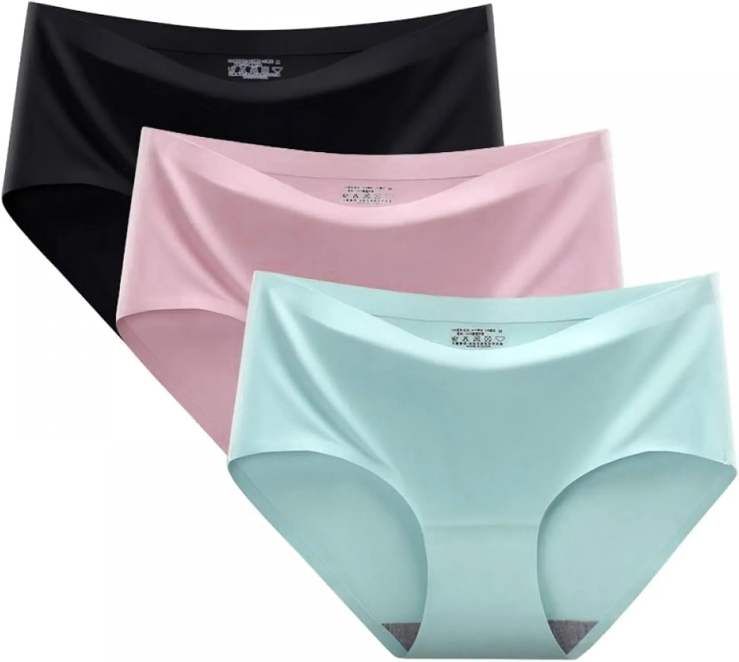 Seamless Underwear for Women No Show Mid Waisted Breathable Ladies Briefs Comfortable Undies Hipster Panties 3-Pack