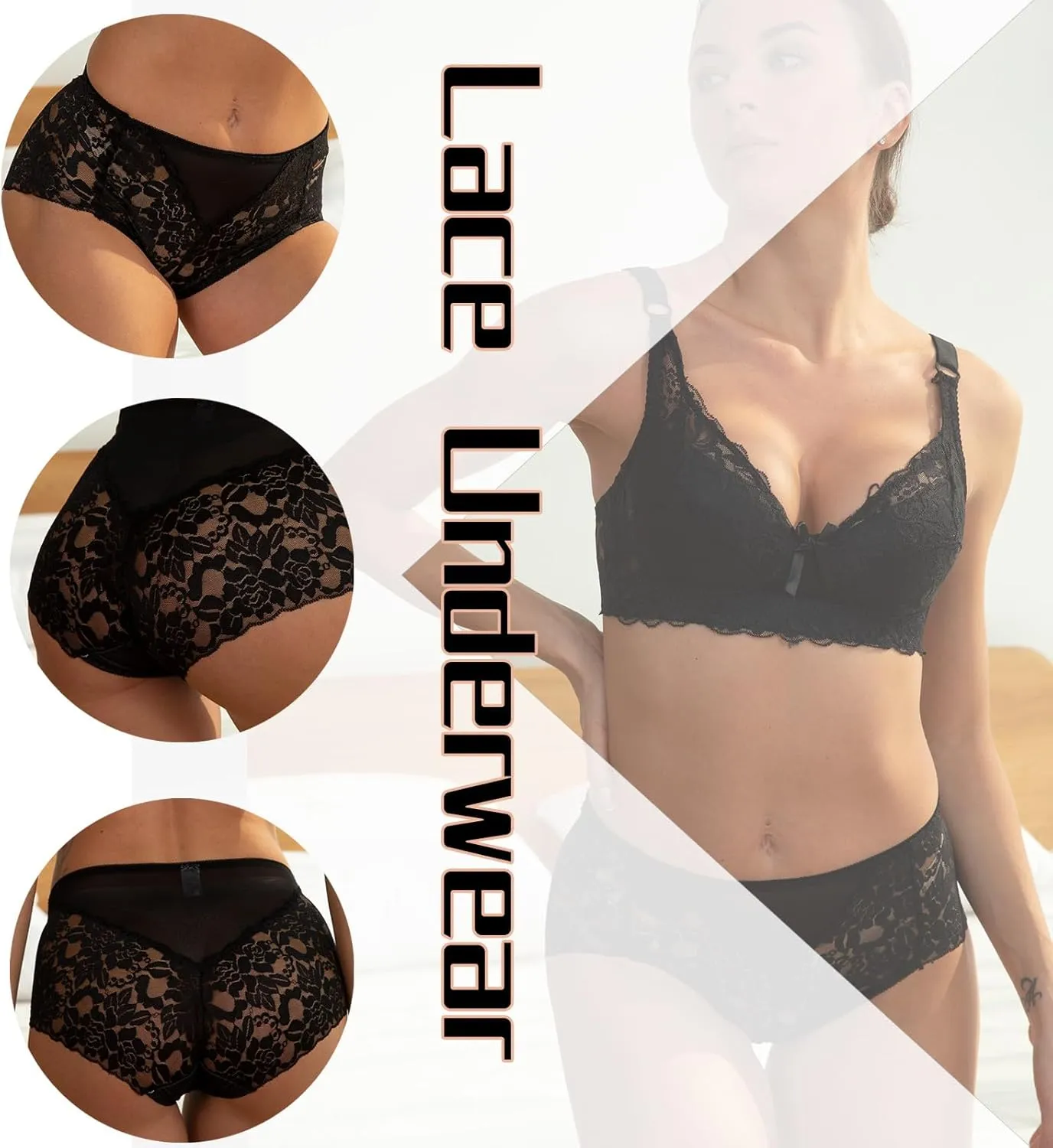 Sexy High Waisted Underwear for Women Plus Size Briefs Breathable Lace Panties High Waisted Cheekster Granny Panties