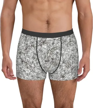 Silver Glitter Print Boxer Briefs For Men Breathable Underwear-