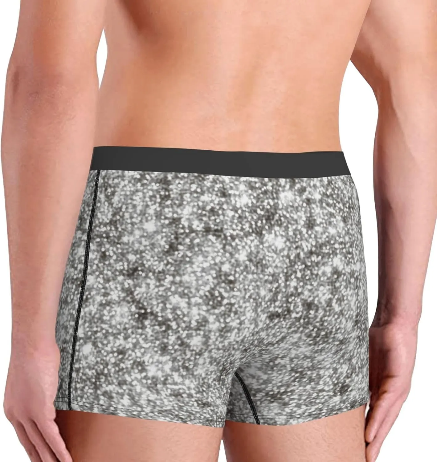 Silver Glitter Print Boxer Briefs For Men Breathable Underwear-