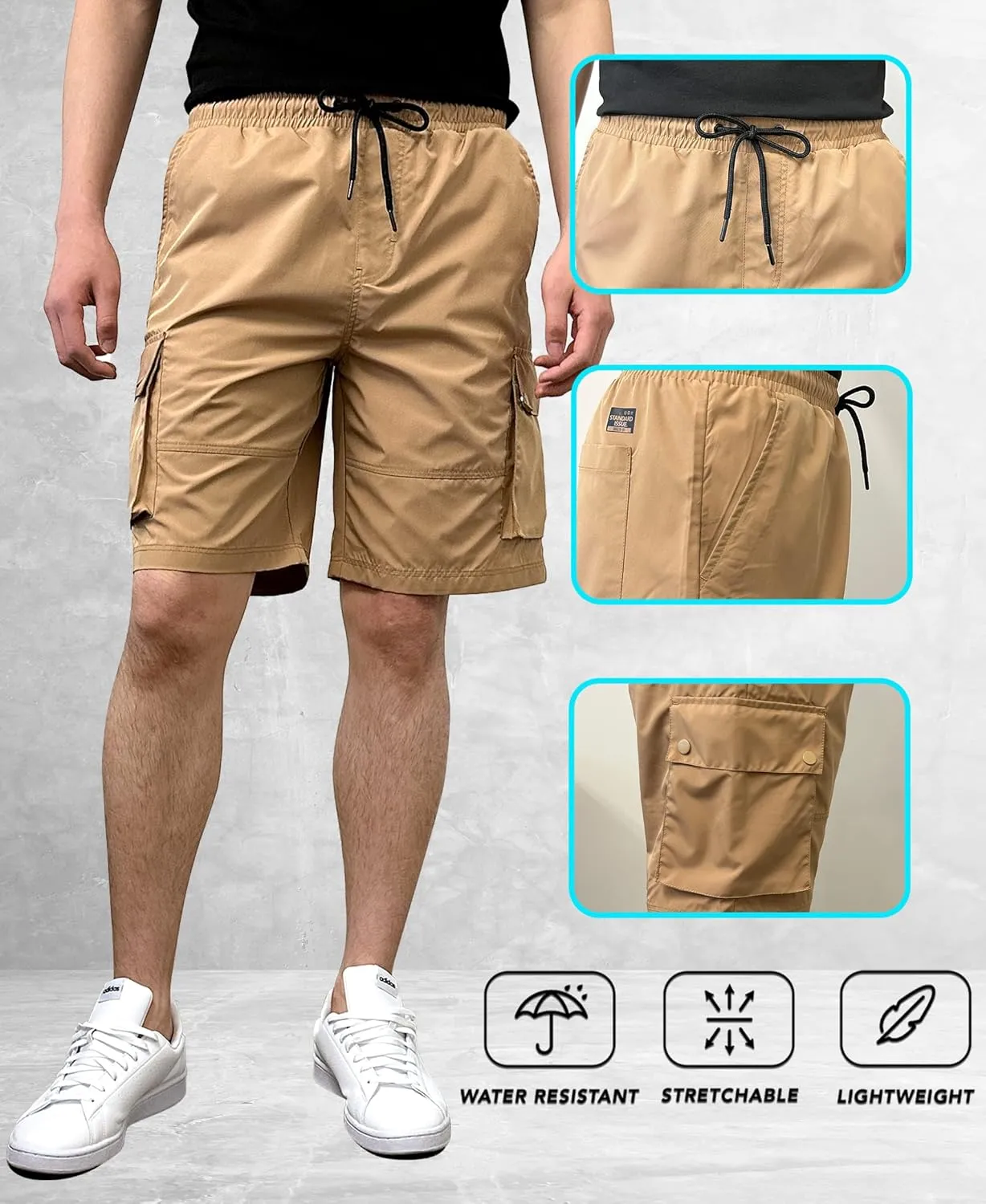 Southpole Men's Quick Dry Water Resistant Cargo Shorts, Inseam 9"