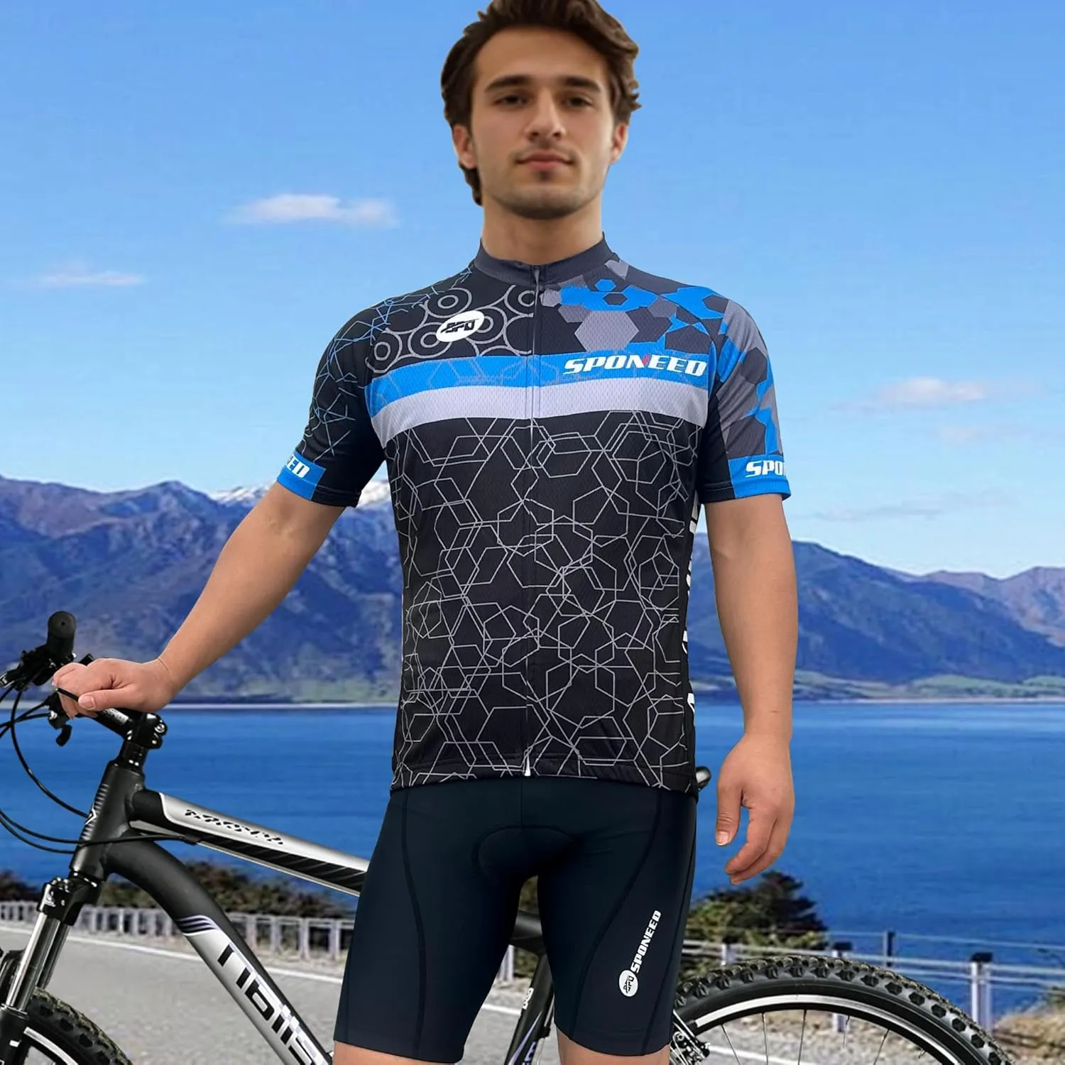 sponeed Men's Cycling Jerseys Tops Biking Shirts Short Sleeve Bike Clothing Full Zipper Bicycle Jacket with Pockets