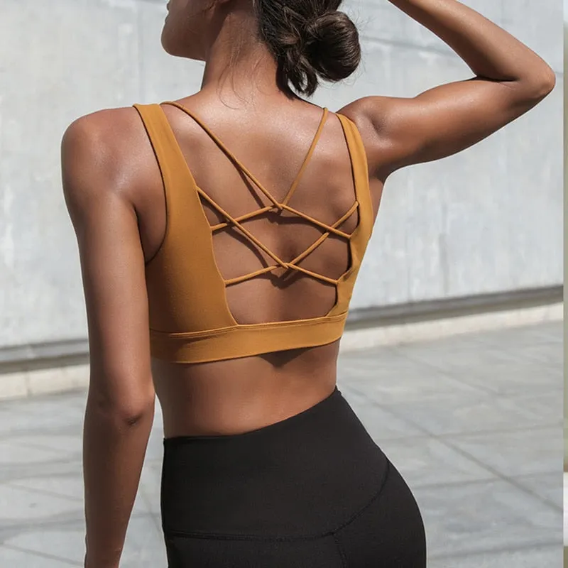 Sport Bra  High Impact Workout Bra Sexy Cut Out Yoga Top Active  Padded Sports Wear For Women Gym