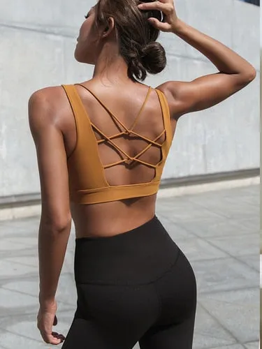 Sport Bra  High Impact Workout Bra Sexy Cut Out Yoga Top Active  Padded Sports Wear For Women Gym
