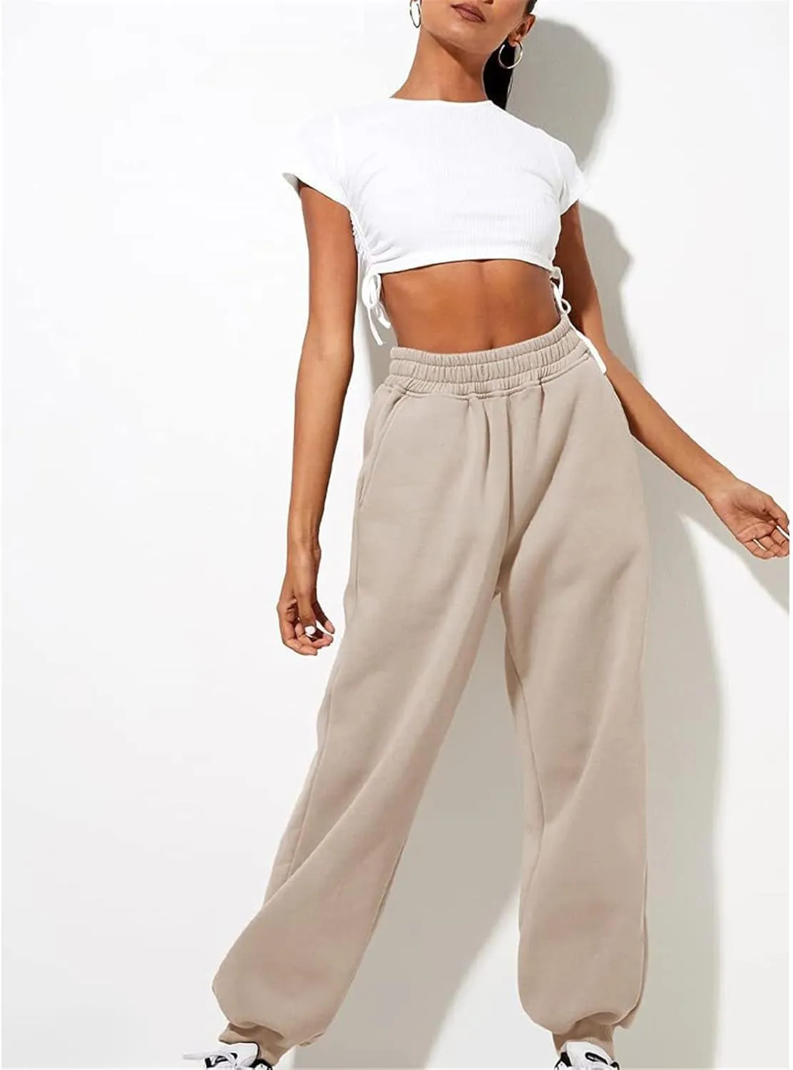 Straight Leg Cargo Sweatpants Women Comfortable High Waisted Jogging Pants with Pockets High Waisted Joggers Pants
