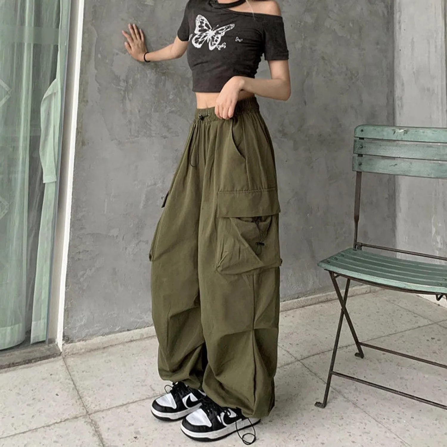 Straight Leg Cargo Sweatpants Women Comfortable High Waisted Jogging Pants with Pockets High Waisted Joggers Pants