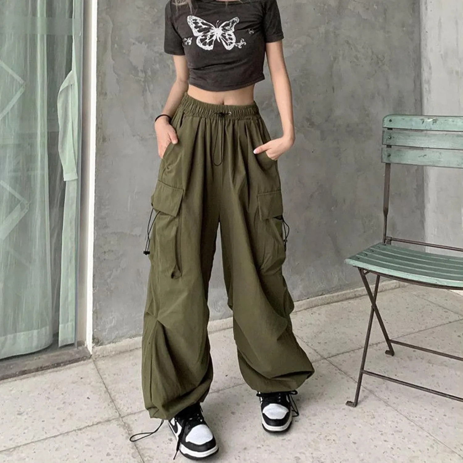Straight Leg Cargo Sweatpants Women Comfortable High Waisted Jogging Pants with Pockets High Waisted Joggers Pants