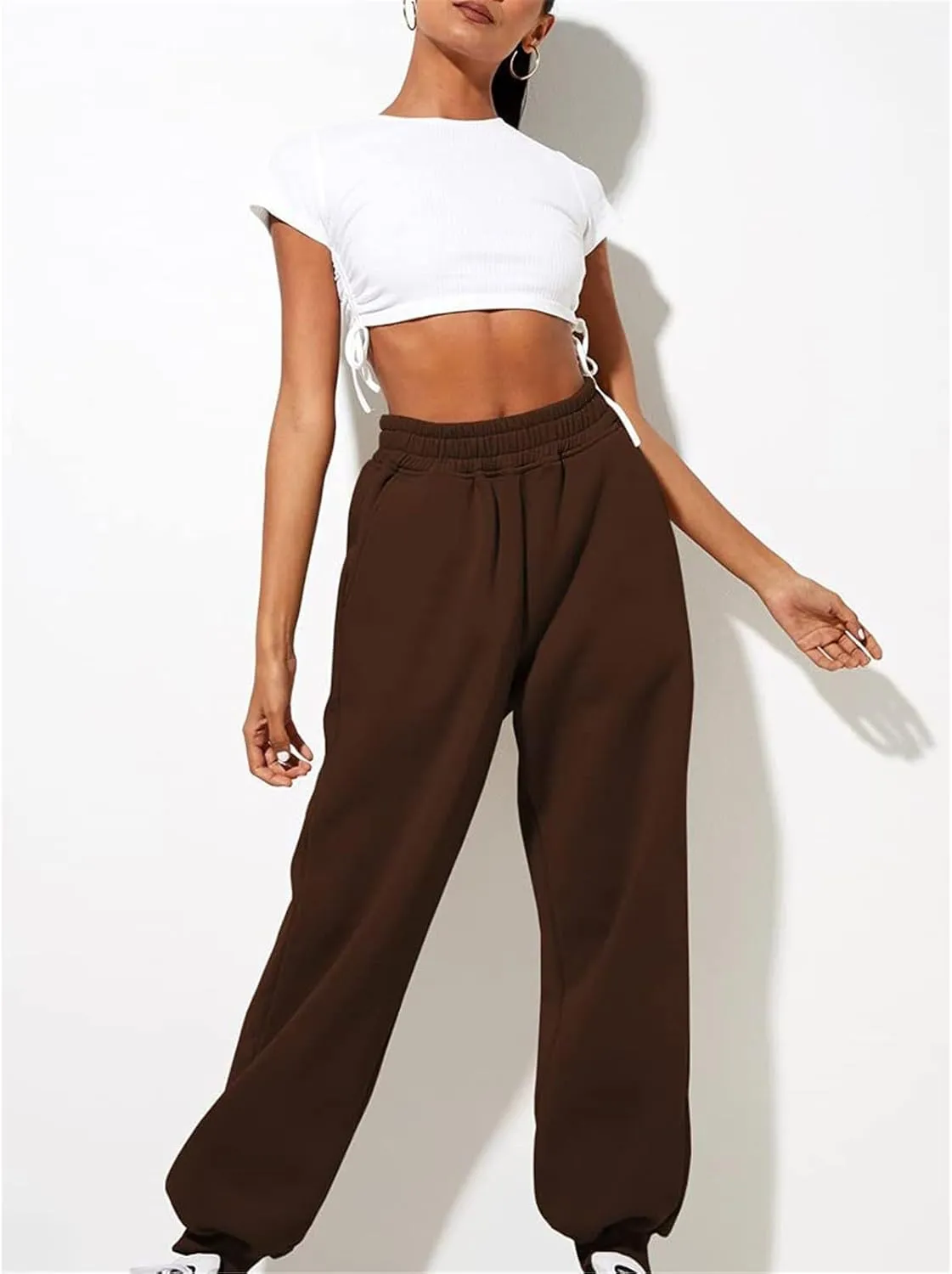 Straight Leg Cargo Sweatpants Women Comfortable High Waisted Jogging Pants with Pockets High Waisted Joggers Pants