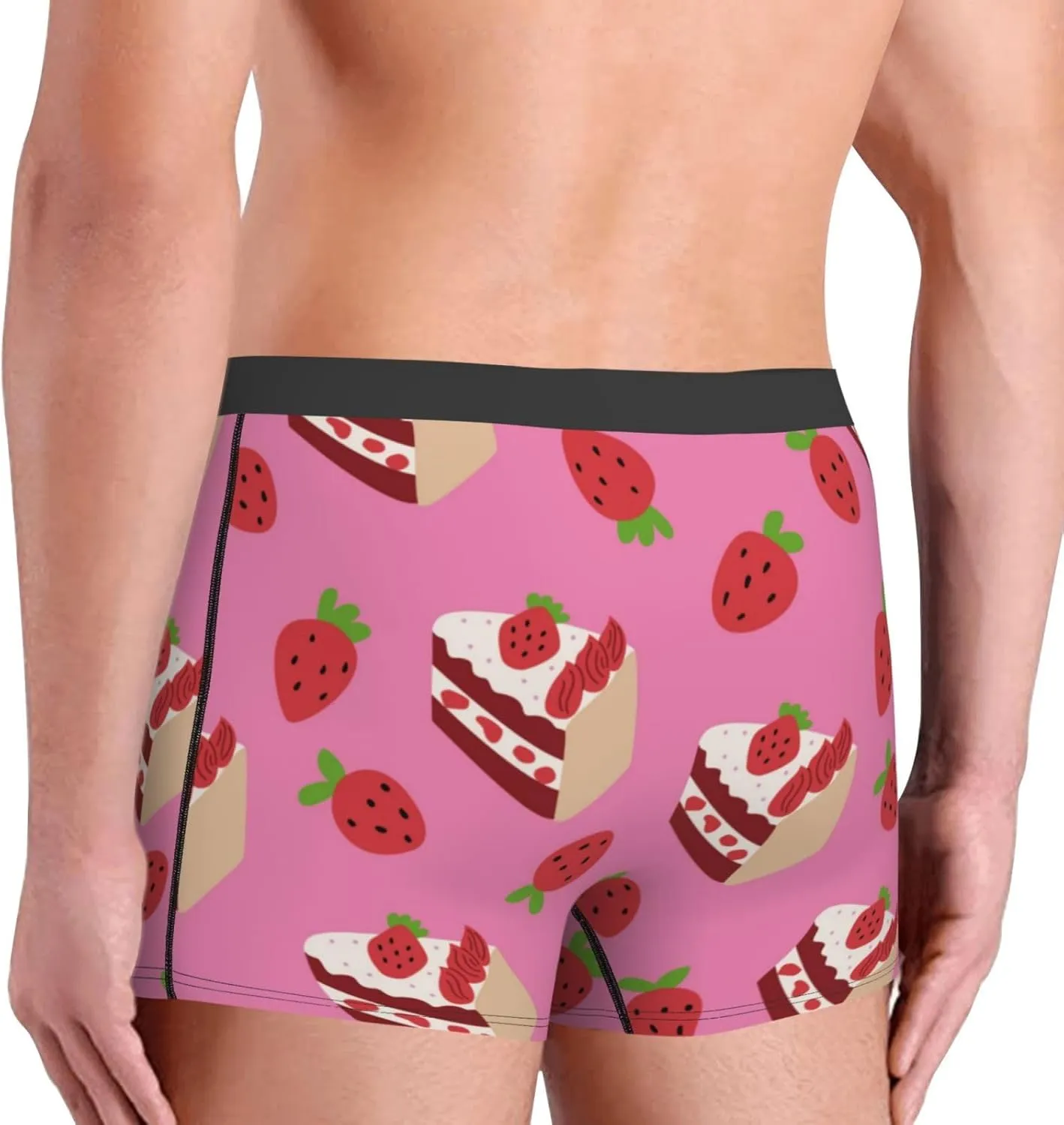 Strawberry Cake Print Boxer Briefs For Men Breathable Underwear-