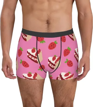 Strawberry Cake Print Boxer Briefs For Men Breathable Underwear-