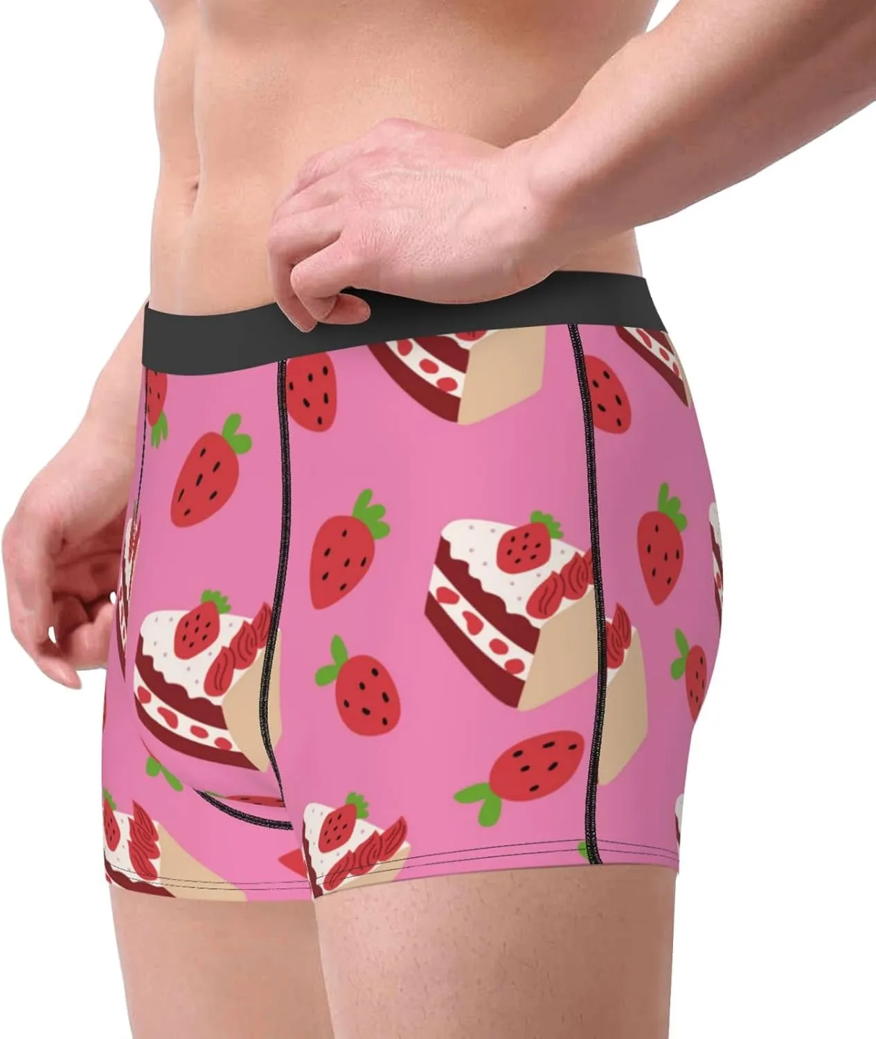 Strawberry Cake Print Boxer Briefs For Men Breathable Underwear-