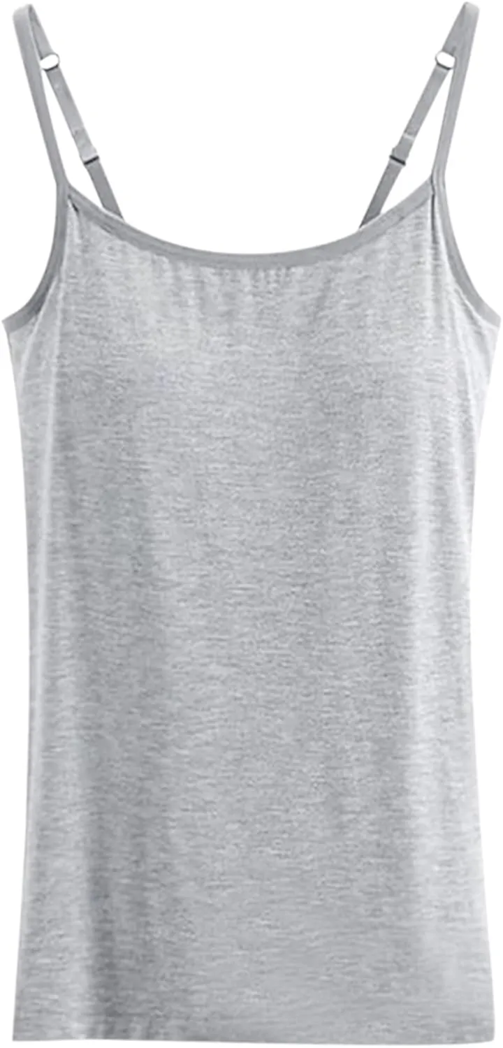 Summer Camisole Tops for Women Beach Strap Basic Padded Tank Top with Built in Bra Workout Yoga Shirts