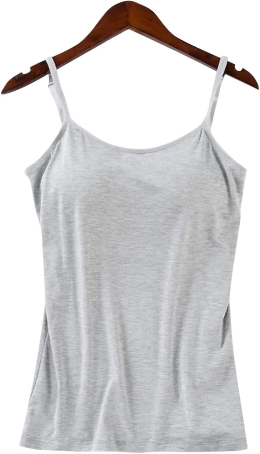 Summer Camisole Tops for Women Beach Strap Basic Padded Tank Top with Built in Bra Workout Yoga Shirts