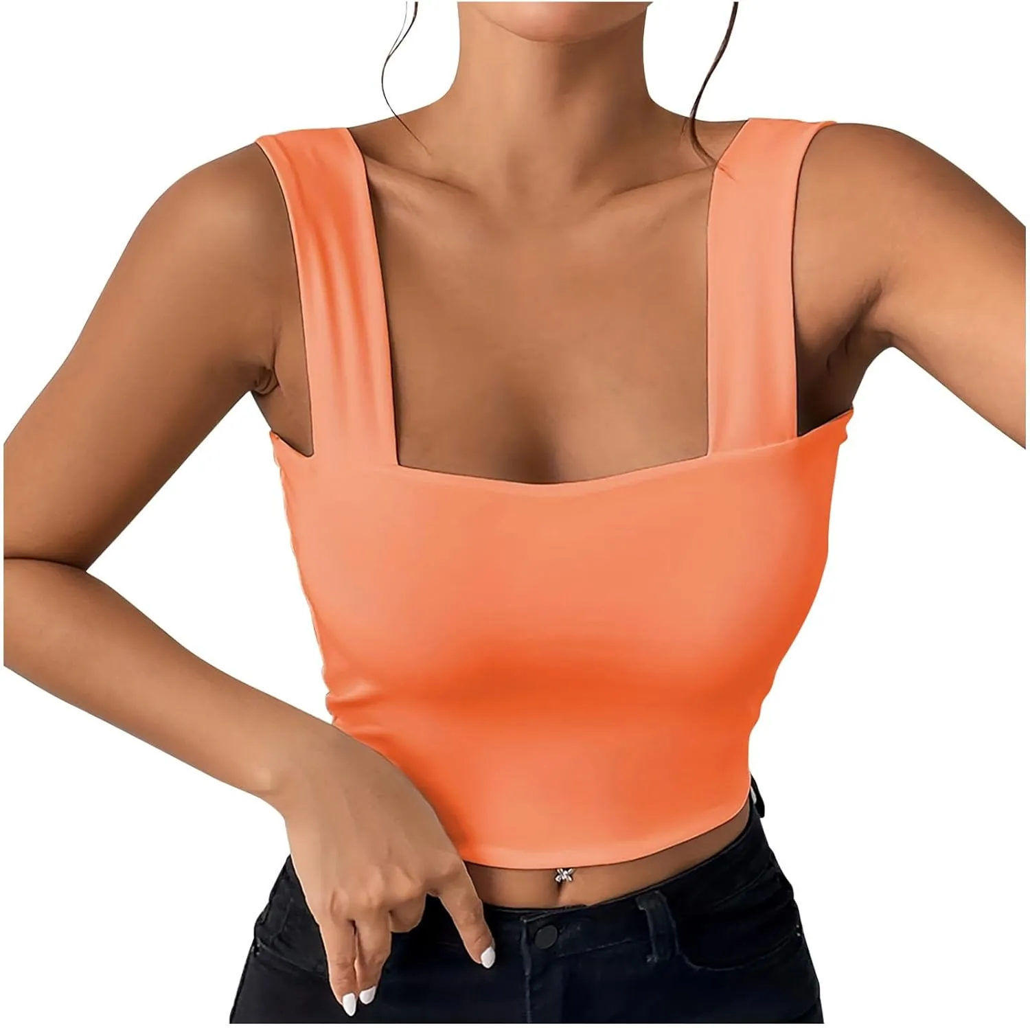 Summer Tank Tops for Women 2025 Casual Sleeveless Square Neck Crop Top Sexy Solid Color Slim Stretch Trendy Clothes