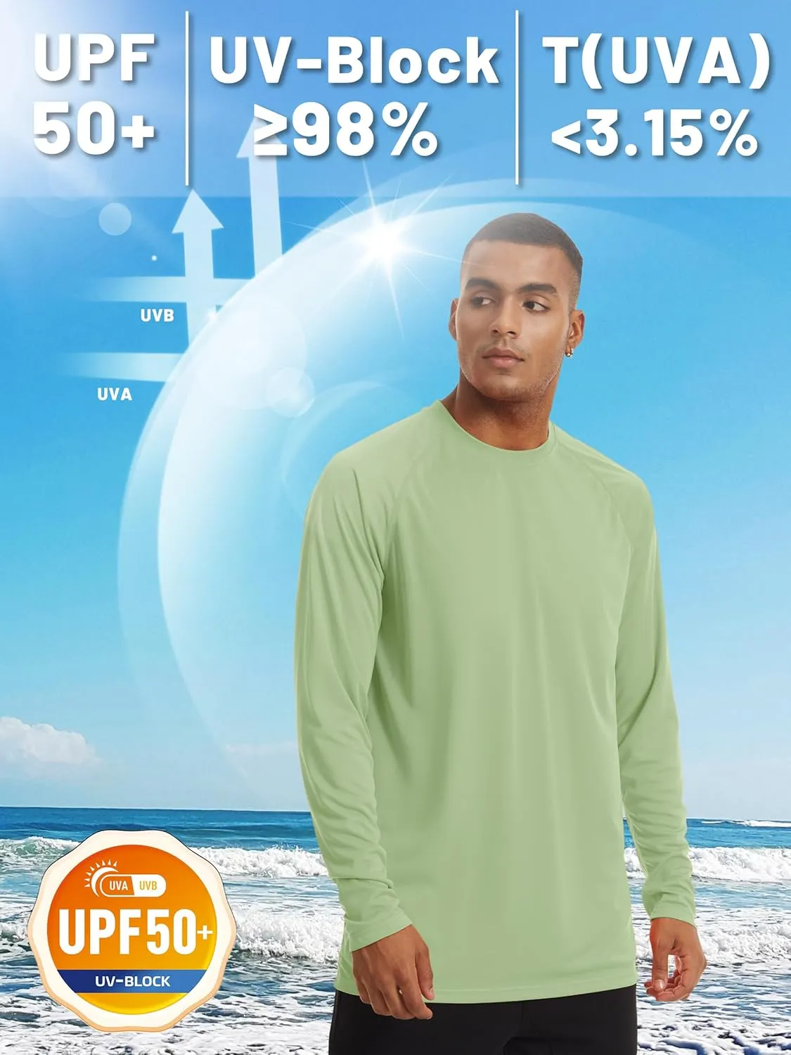 TACVASEN Men's Sun Shirt UPF 50  Long Sleeve UV Protection Lightweight Rash Guard Swim Shirt Quick Dry Fishing T-Shirt