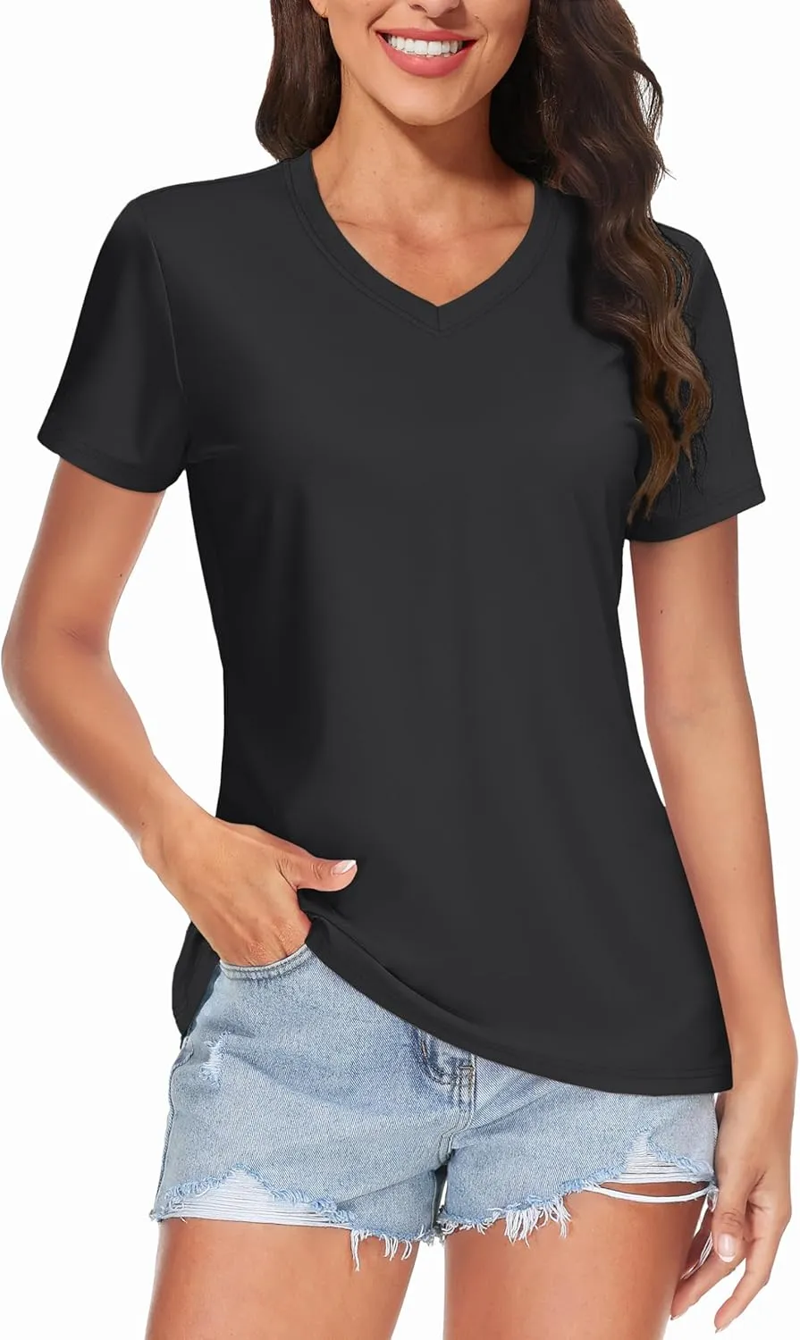 TACVASEN Workout Tops for Women UPF 50  Sun Protection V-Neck T Shirts Short Sleeve Quick Dry Athletic Running Shirts
