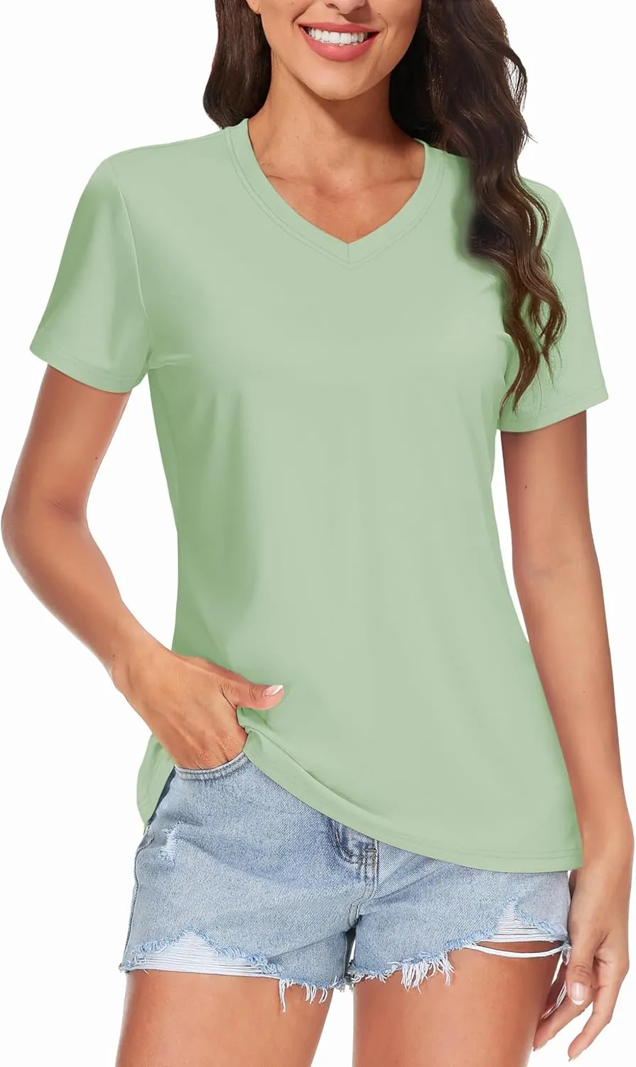 TACVASEN Workout Tops for Women UPF 50  Sun Protection V-Neck T Shirts Short Sleeve Quick Dry Athletic Running Shirts