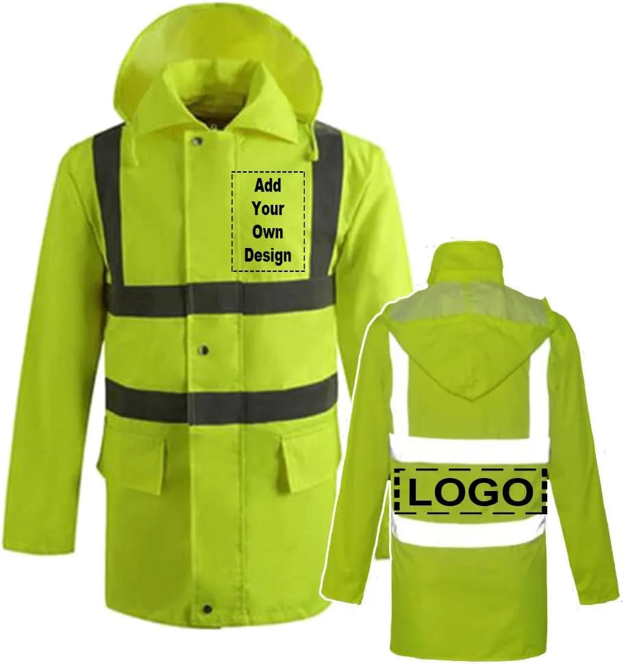 TopTie Custom Reflective Silver Safety Rain Jacket ANSI Rainproof Lightweight Hi Vis Wind Breaker Workwear-Yellow-M