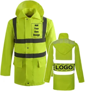TopTie Custom Reflective Silver Safety Rain Jacket ANSI Rainproof Lightweight Hi Vis Wind Breaker Workwear-Yellow-M
