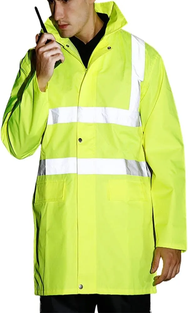 TopTie Custom Reflective Silver Safety Rain Jacket ANSI Rainproof Lightweight Hi Vis Wind Breaker Workwear-Yellow-M