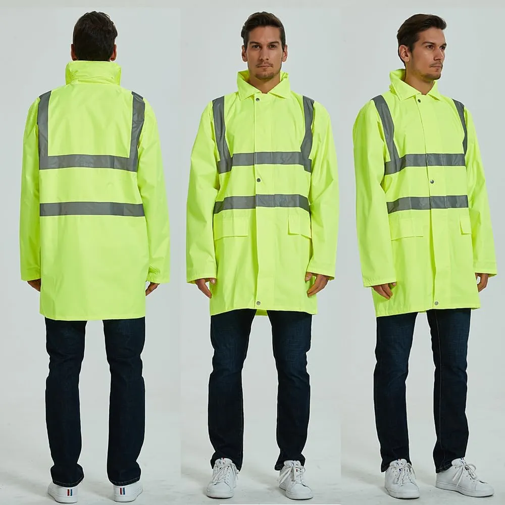 TopTie Custom Reflective Silver Safety Rain Jacket ANSI Rainproof Lightweight Hi Vis Wind Breaker Workwear-Yellow-M