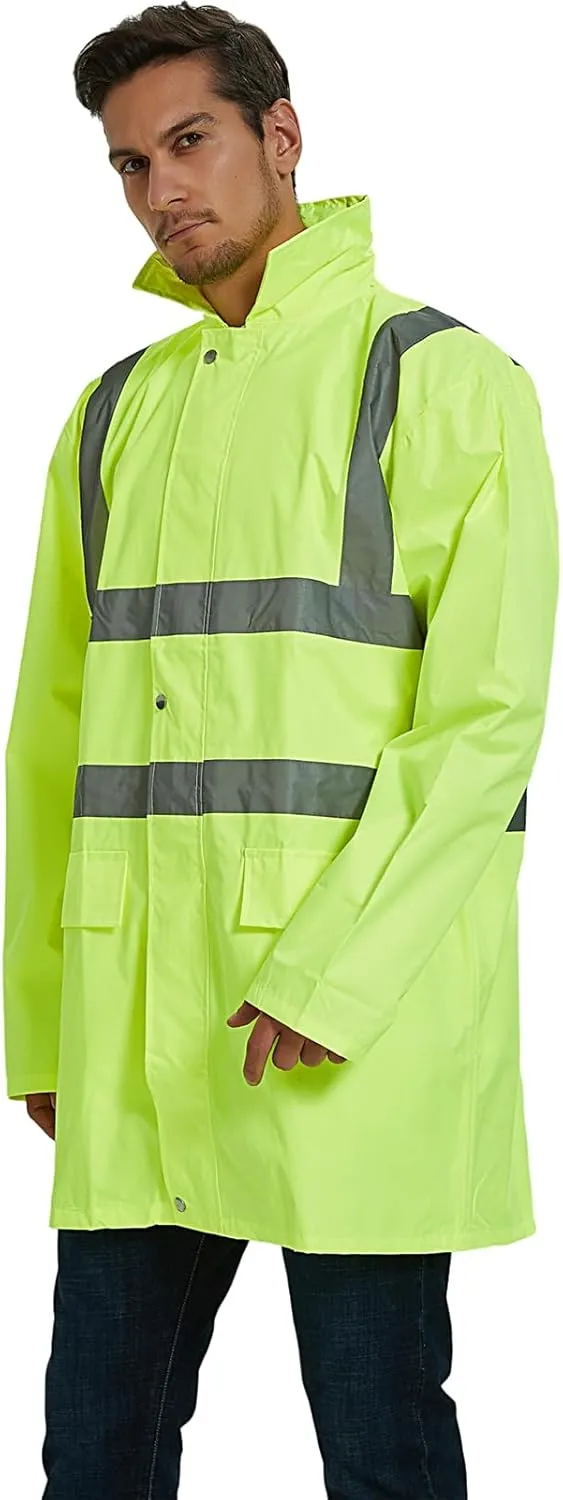 TopTie Custom Reflective Silver Safety Rain Jacket ANSI Rainproof Lightweight Hi Vis Wind Breaker Workwear-Yellow-M