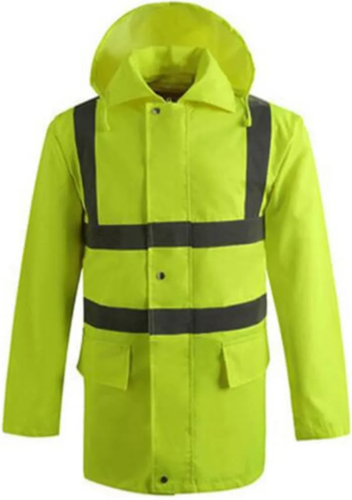 TopTie Custom Reflective Silver Safety Rain Jacket ANSI Rainproof Lightweight Hi Vis Wind Breaker Workwear-Yellow-M