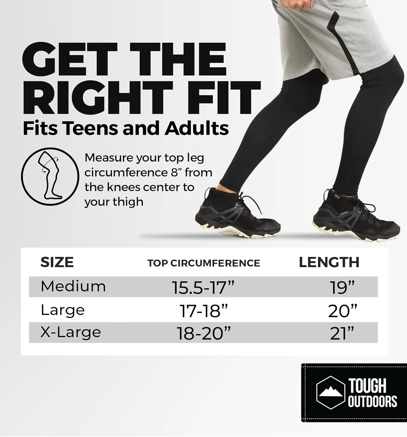Tough Outdoors Compression Leg Sleeves - Full Leg Compression Sleeve for Men & Women, UV Leg Sleeves - Cycling Leg Warmers