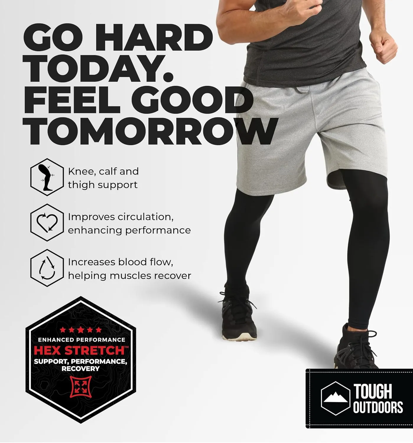 Tough Outdoors Compression Leg Sleeves - Full Leg Compression Sleeve for Men & Women, UV Leg Sleeves - Cycling Leg Warmers