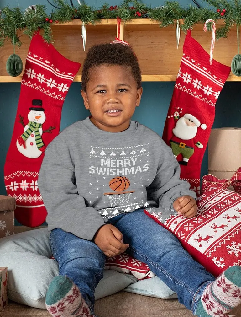 Tstars Basketball Boys Ugly Christmas Sweater Style Sweatshirt Merry Swishmas Xmas Holiday Youth Kids Sweatshirts