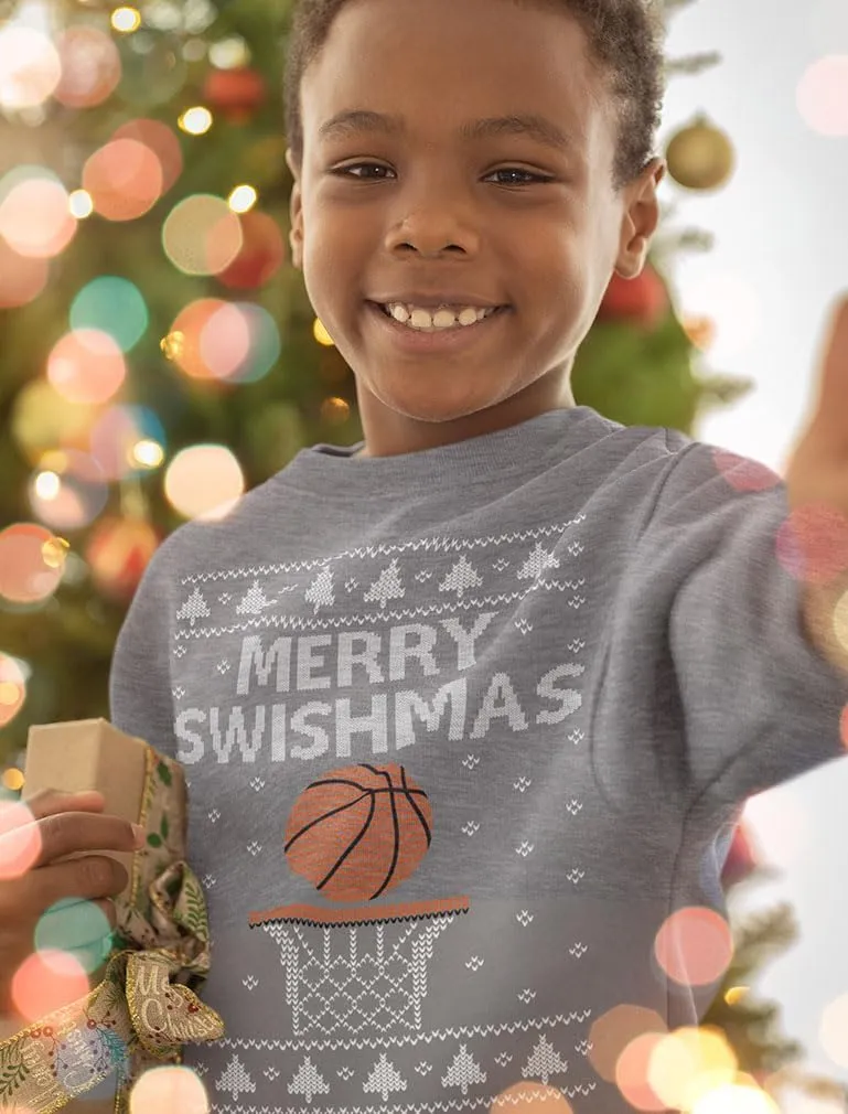 Tstars Basketball Boys Ugly Christmas Sweater Style Sweatshirt Merry Swishmas Xmas Holiday Youth Kids Sweatshirts