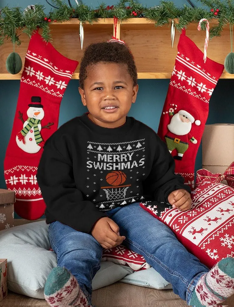 Tstars Basketball Boys Ugly Christmas Sweater Style Sweatshirt Merry Swishmas Xmas Holiday Youth Kids Sweatshirts