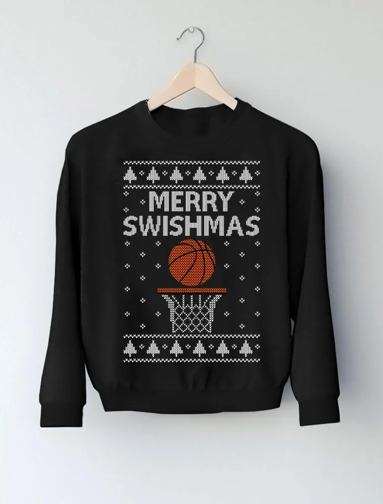 Tstars Basketball Boys Ugly Christmas Sweater Style Sweatshirt Merry Swishmas Xmas Holiday Youth Kids Sweatshirts