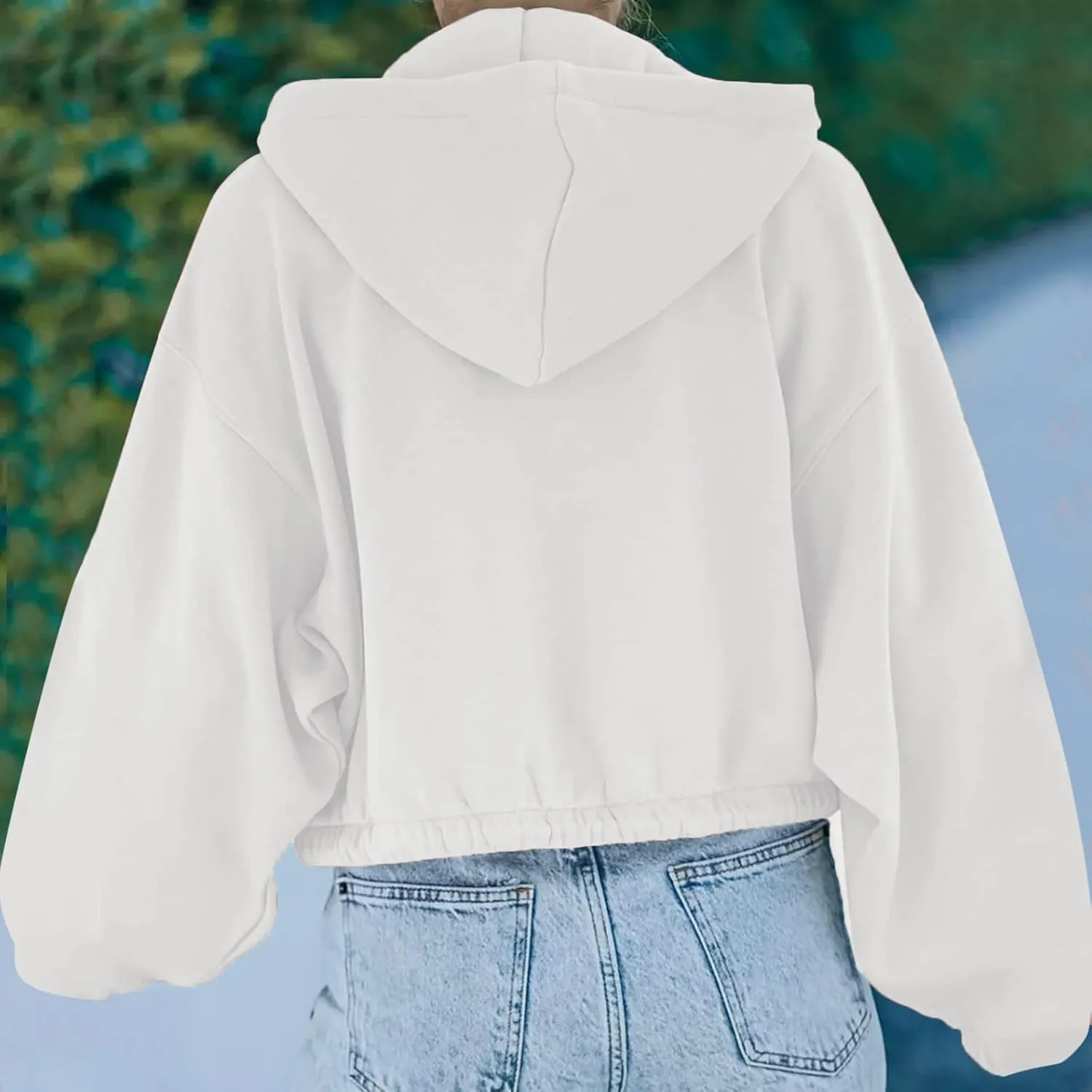 tuduoms Women's Casual Zip Up Hoodies Loose Workout Cute Crop Tops Long Sleeve Drawstring Pullover Hooded Cropped Sweatshirt