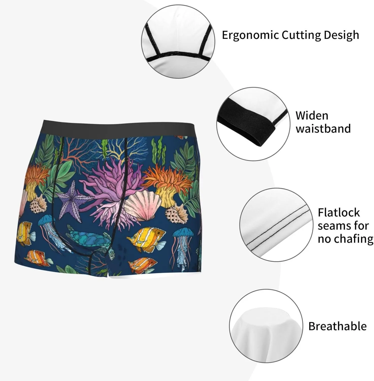 Undersea Animals Print Boxer Briefs For Men Breathable Underwear-
