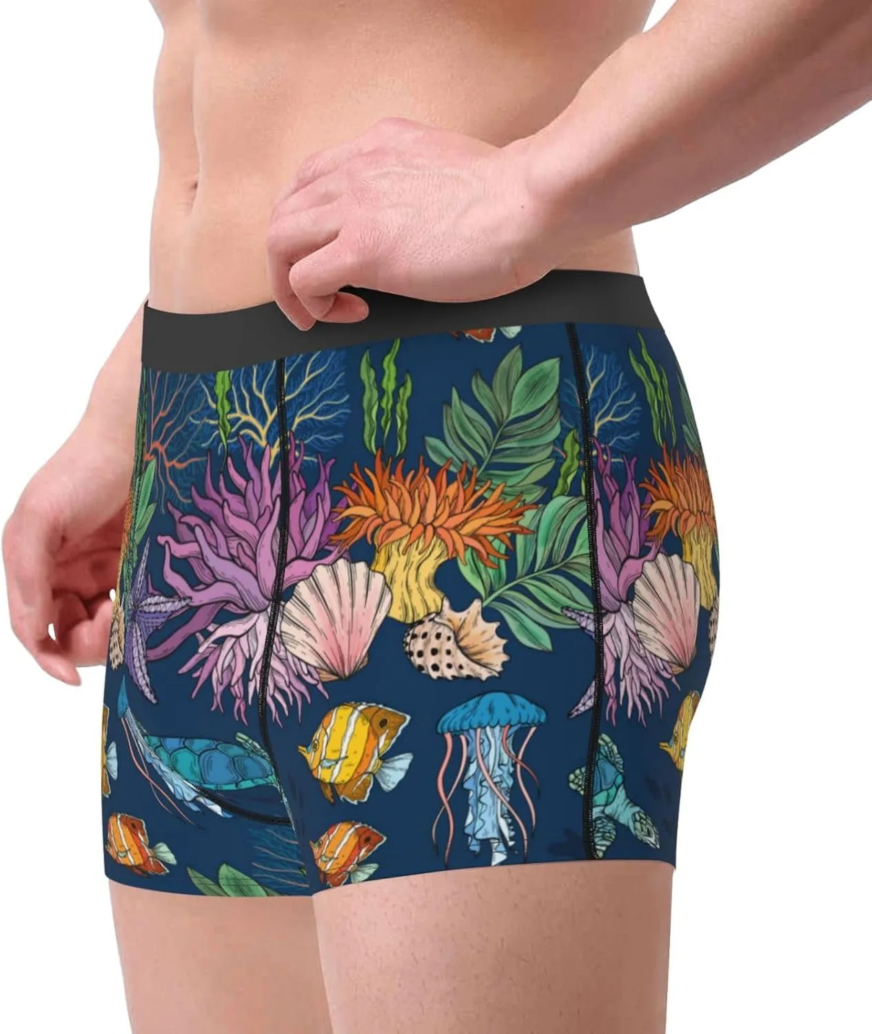 Undersea Animals Print Boxer Briefs For Men Breathable Underwear-