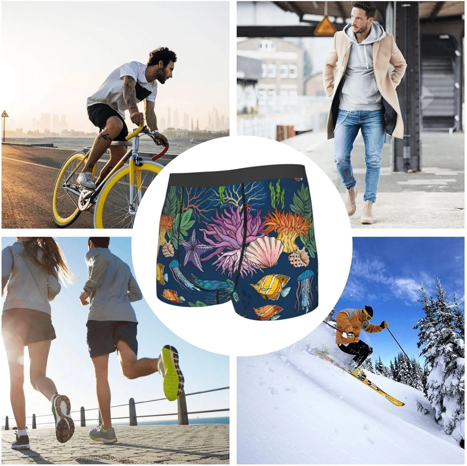 Undersea Animals Print Boxer Briefs For Men Breathable Underwear-