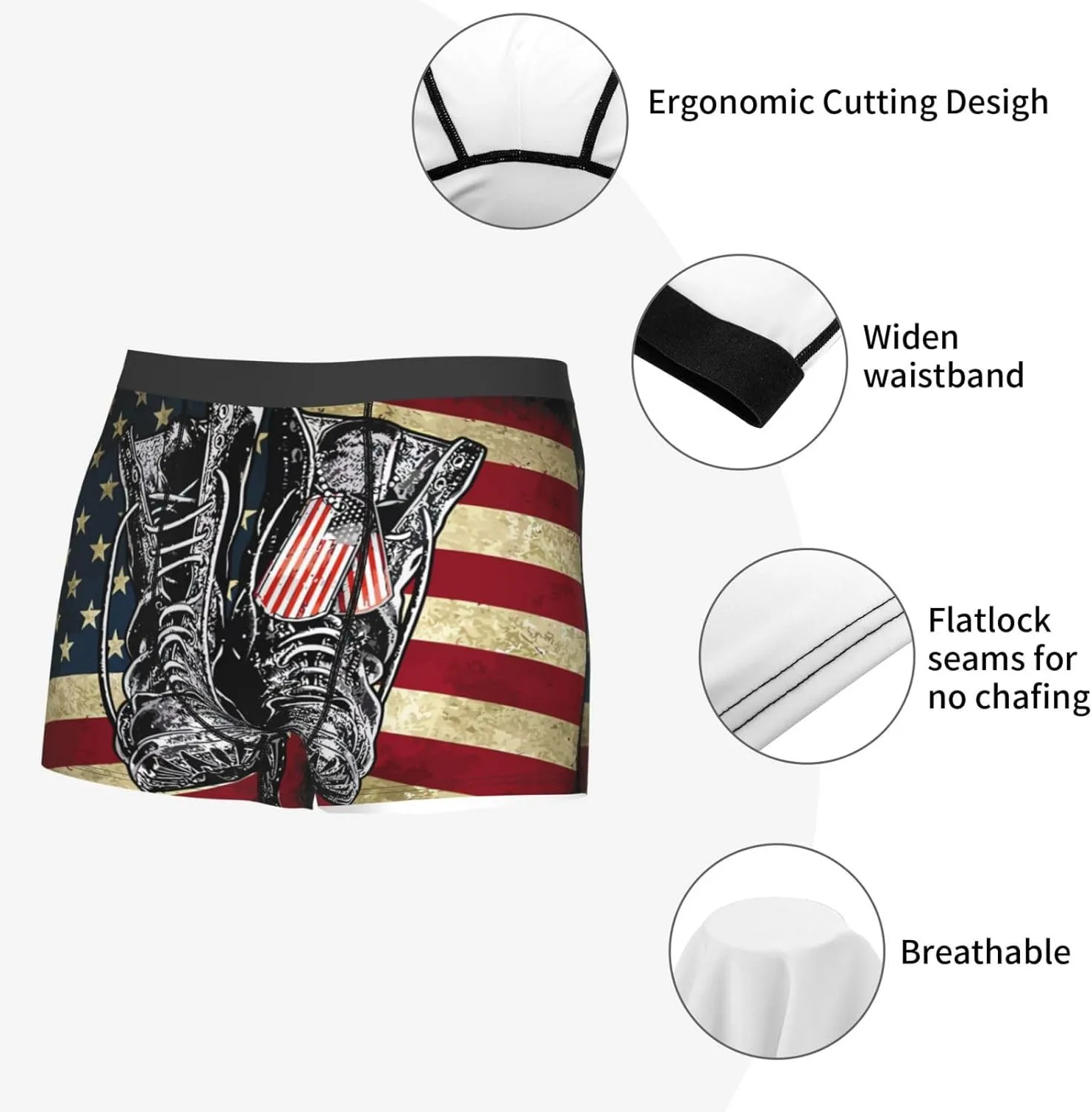 Veterans Day Print Boxer Briefs For Men Breathable Underwear-
