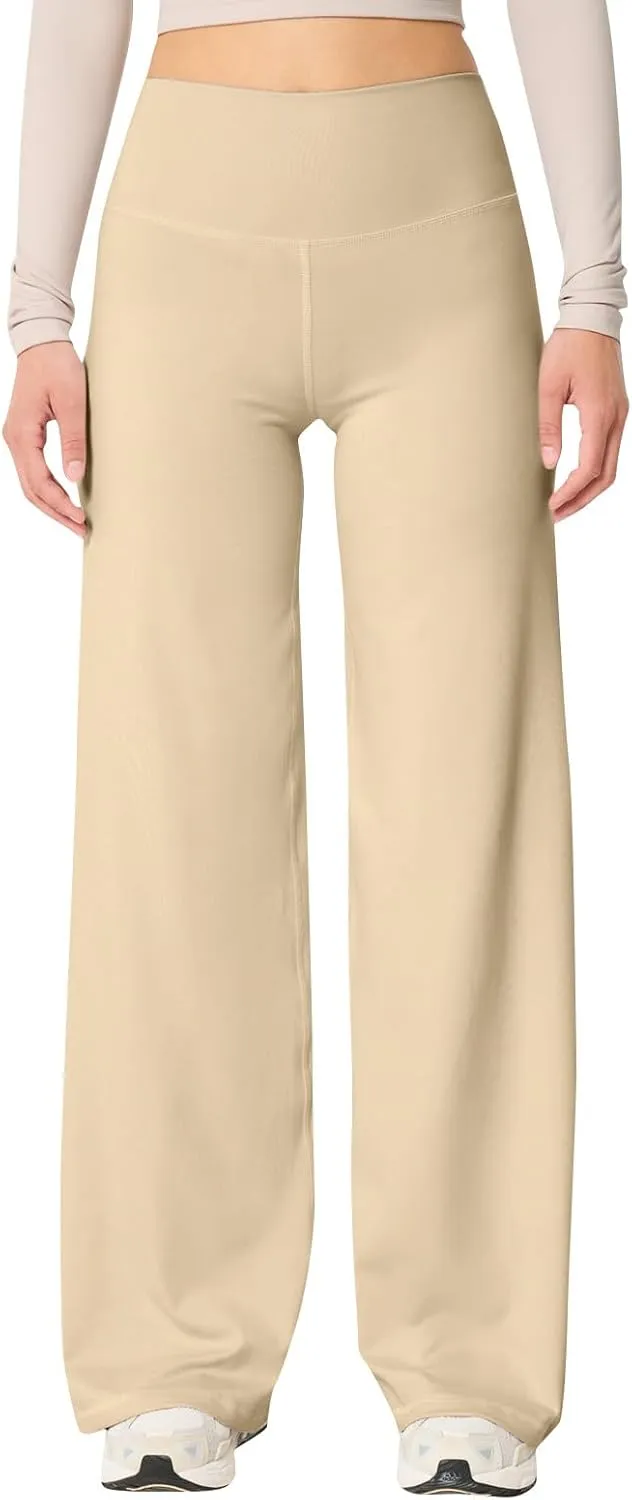 Wide Leg Yoga Pants for Women Casual Comfy High Waisted Stretch Pants Tummy Control Baggy Athletic Workout Pants