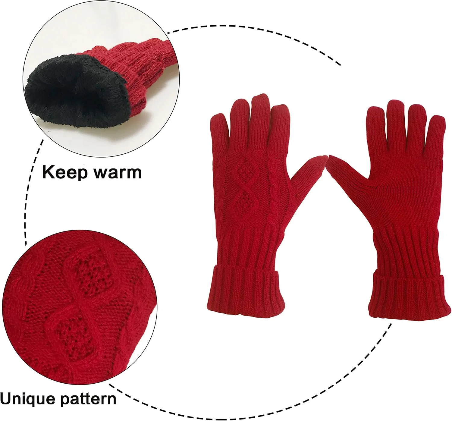 Winter Hat Gloves Scarf Set for Women, Cable Knit Beanie Pom Cap Touch Screen Glove Long Scarf 3PCS Winter Gift for Women Men