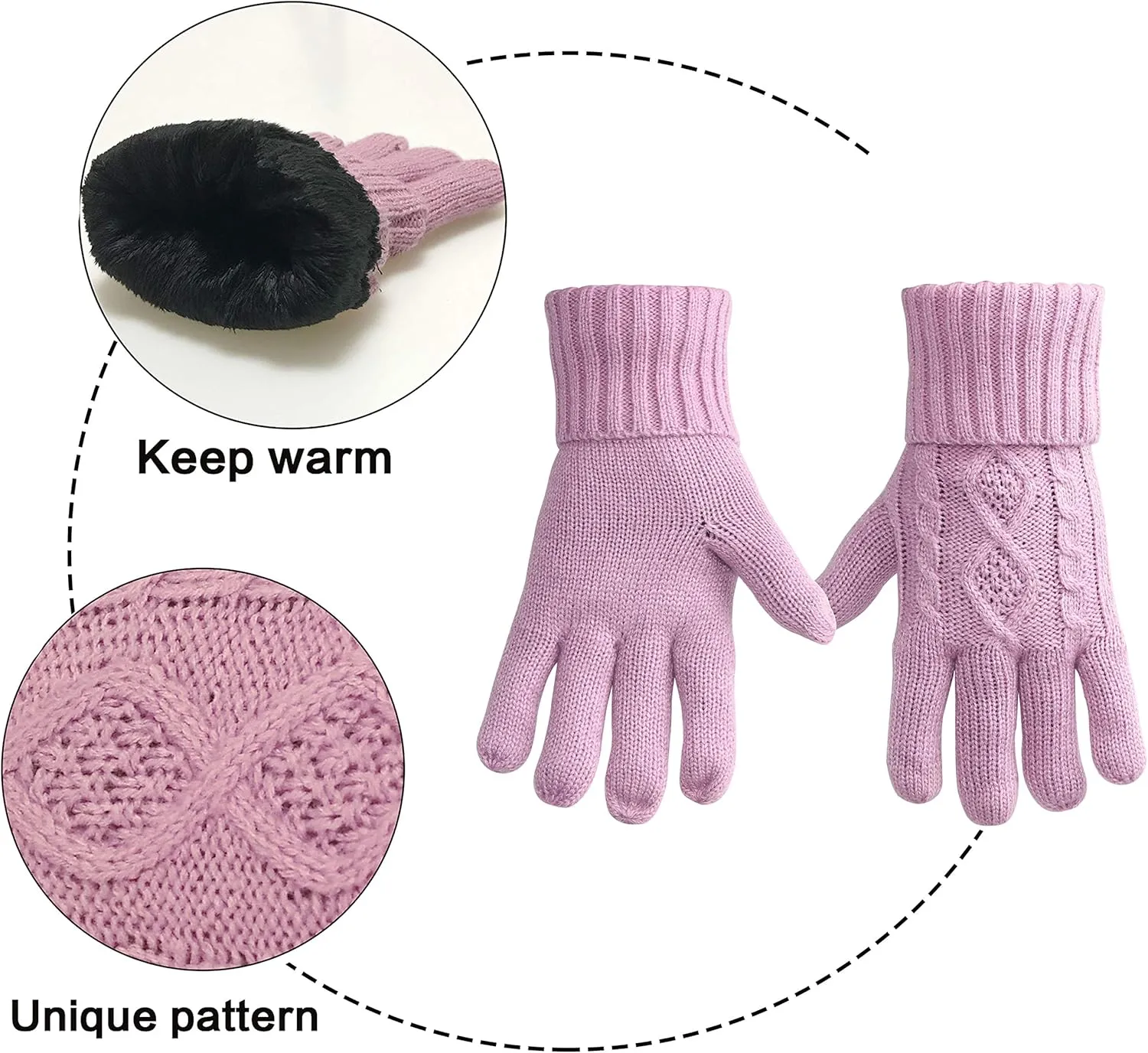 Winter Hat Gloves Scarf Set for Women, Cable Knit Beanie Pom Cap Touch Screen Glove Long Scarf 3PCS Winter Gift for Women Men