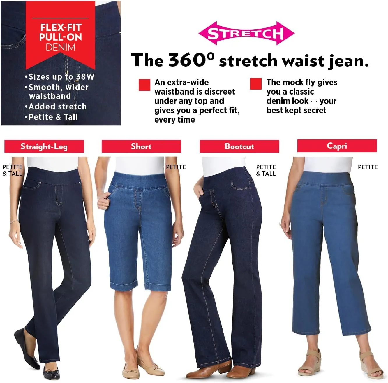 Woman Within Plus Size Flex-Fit Pull-On Denim Short