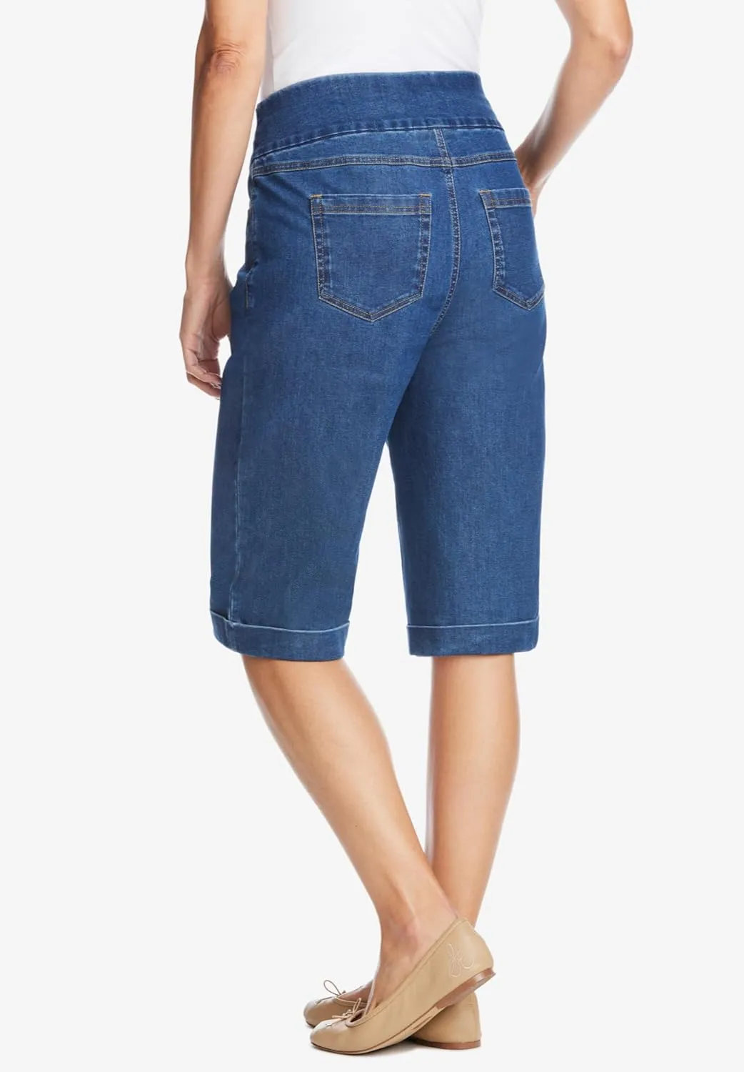 Woman Within Plus Size Flex-Fit Pull-On Denim Short