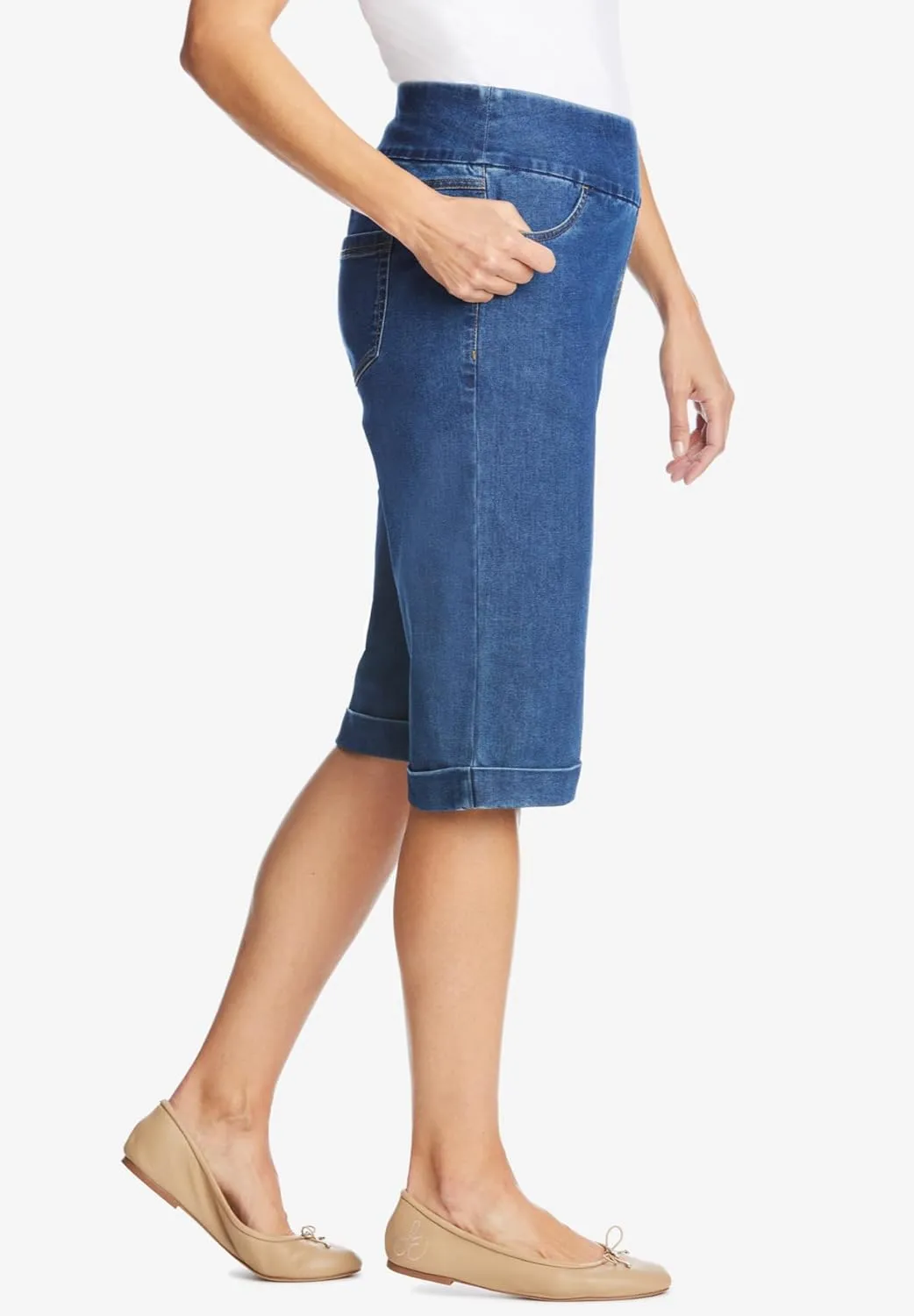 Woman Within Plus Size Flex-Fit Pull-On Denim Short