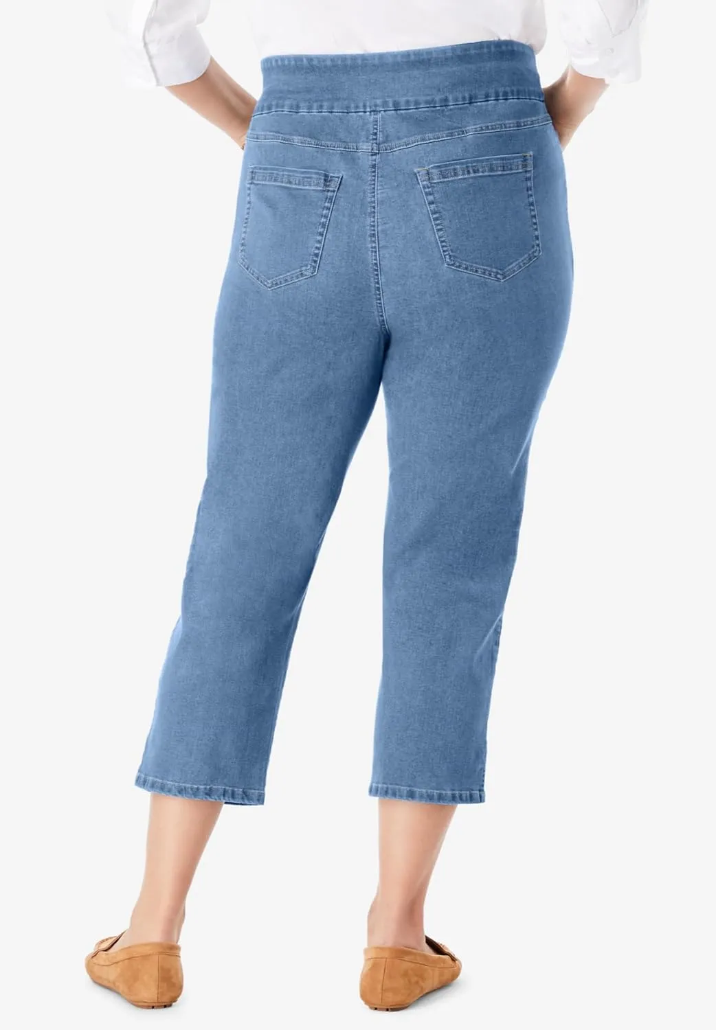 Woman Within Women's Plus Size Flex-Fit Pull-On Denim Capri